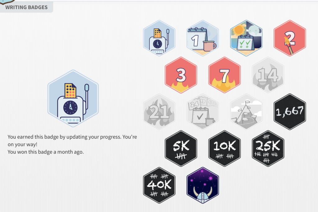 De badges van Nanowrimo