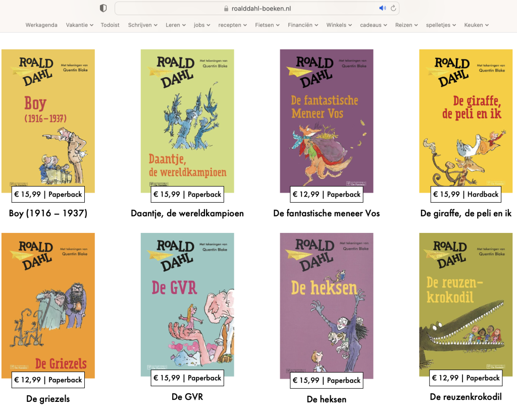 Deze week alle boeken van Roald Dahl, ter verdediging van het behouden van teksten - niets zo gevaarlijk als oude teksten aanpassen aan huidige 'normen'.